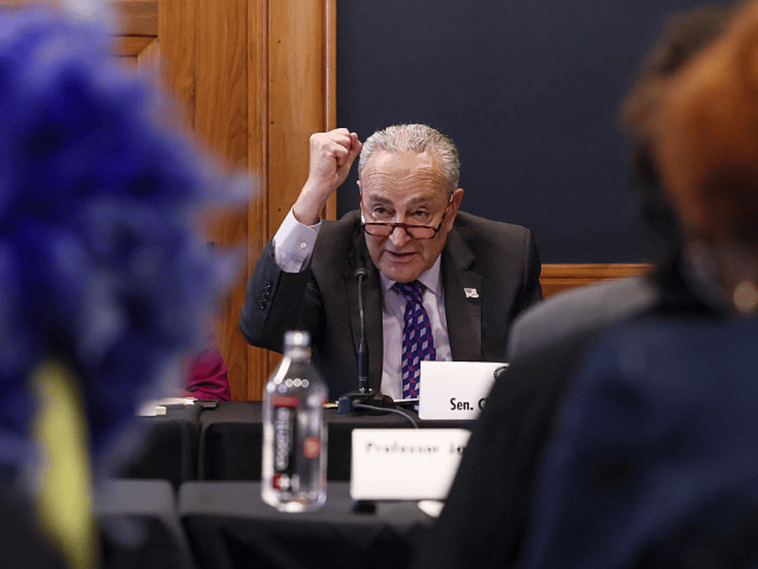 WASHINGTON, DC - MAY 14: U.S. Senate Minority Leader Charles Schumer (D-NY) questions witn