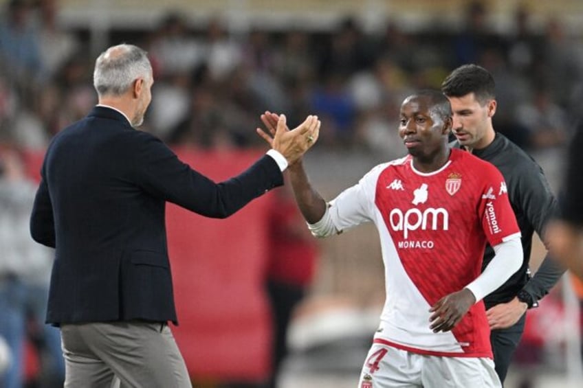 Monaco's Mohamed Camara with the LGBTQ logo taped over on his jersey in Sunday's match