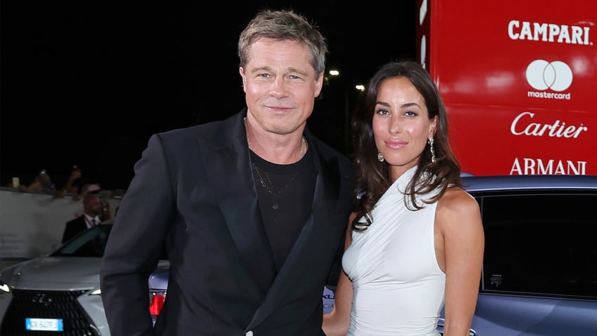 Brad Pitt and Ines de Ramon at the Venice Film Festival premiere of "Wolfs"