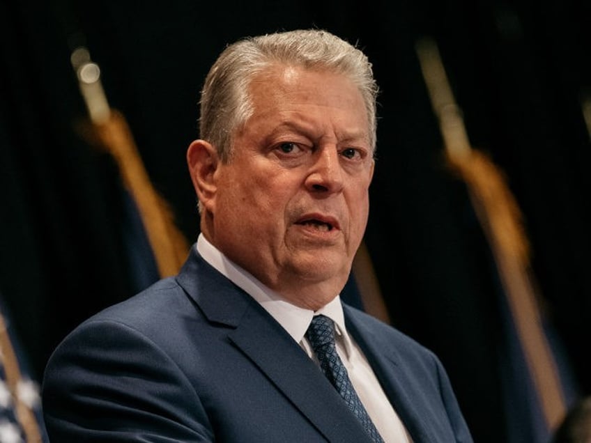 NEW YORK, NY - JULY 18: Former Vice President Al Gore joins New York Governor Andrew Cuomo and delivers a speech on the importance of renewable energy, minutes before the Governer signed the Climate Leadership and Community Protection Act at Fordham Law School in the borough of Manhattan on July …