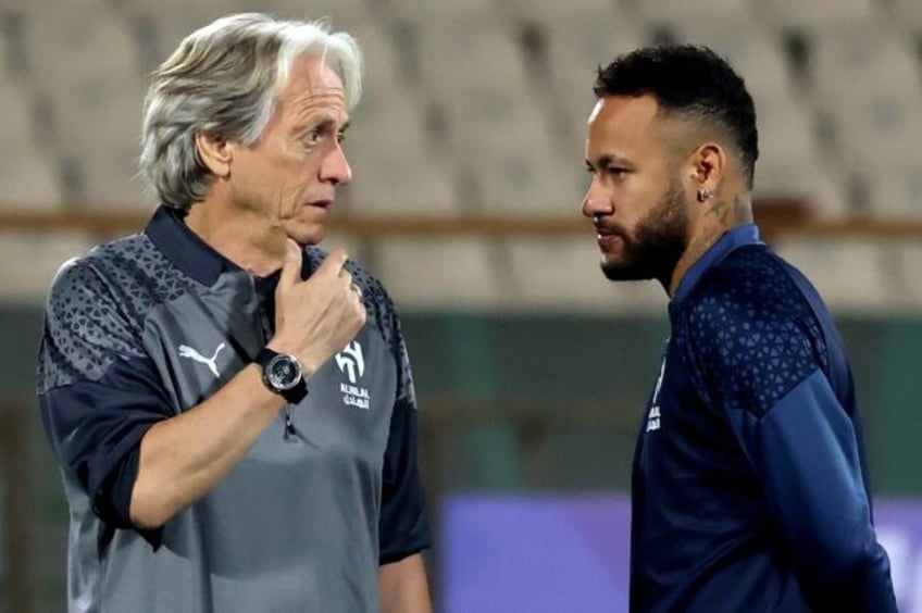 Neymar (right) with Al Hilal coach Jorge Jesus