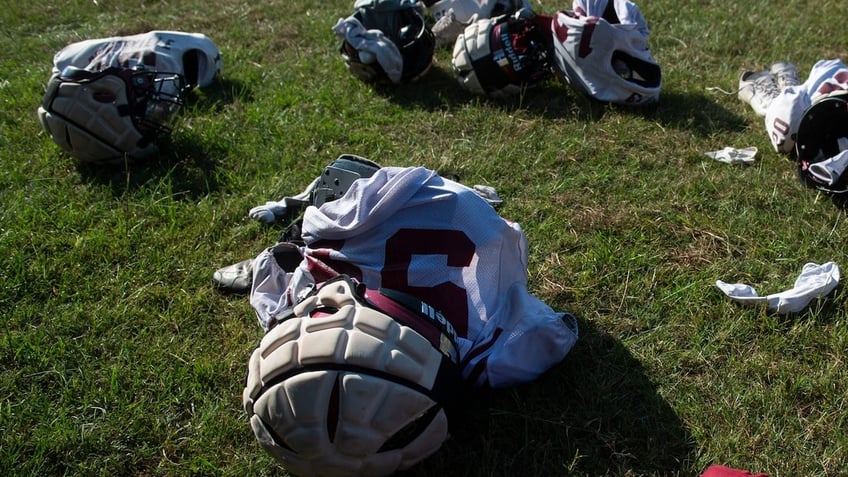 Pads and helmets during football practice