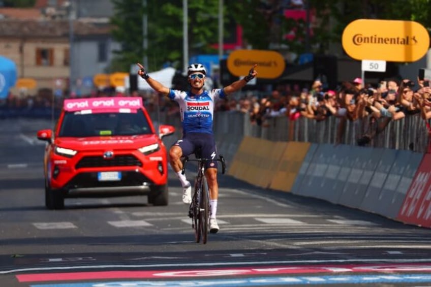 French rider Julian Alaphilippe winning a stage on the Giro