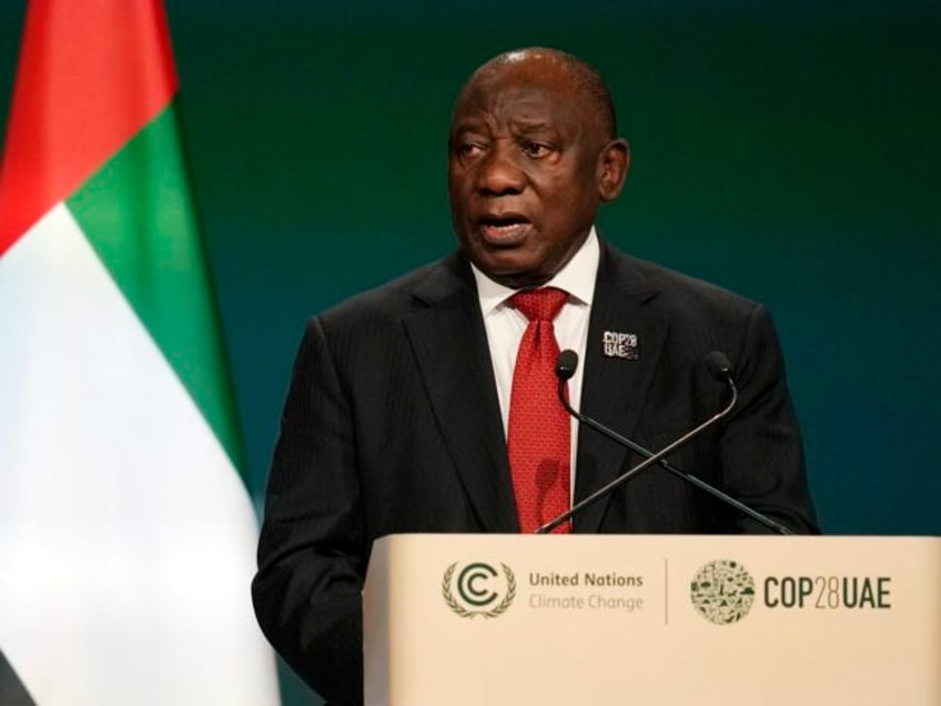 South Africa President Cyril Ramaphosa speaks during a plenary session at the COP28 U.N. C