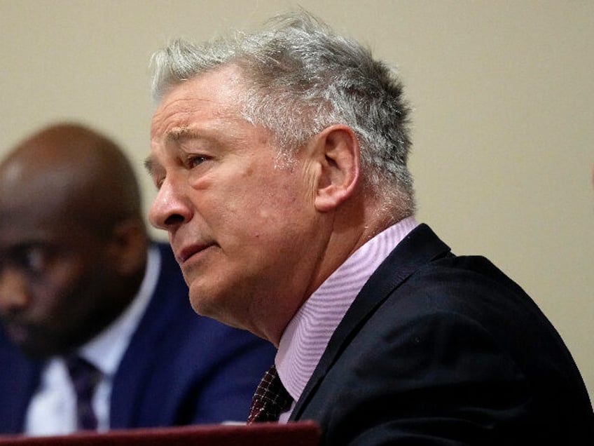 Actor Alec Baldwin listens during his hearing in Santa Fe County District Court, Wednesday