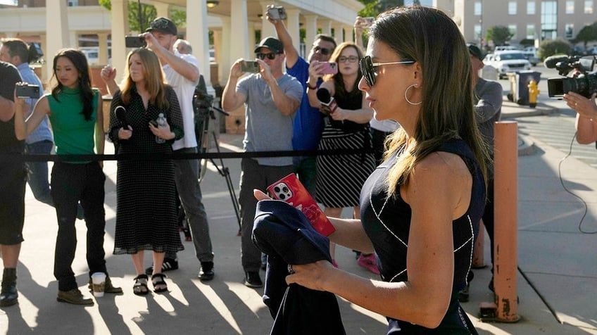 Hilaria Baldwin arrives at the courthouse for the second day of her actor husband Alec Baldwin's trial