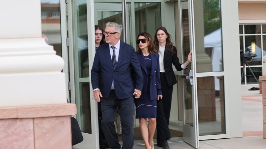 Alec and Hilaria Baldwin, exits the First Judicial District Court in Santa Fe, New Mexico on Thursday, July 11, 2024. Witness testimony for Alec Baldwin's involuntary manslaughter continued today for the fatal shooting of "Rust" cinematographer Halyna Hutchins.