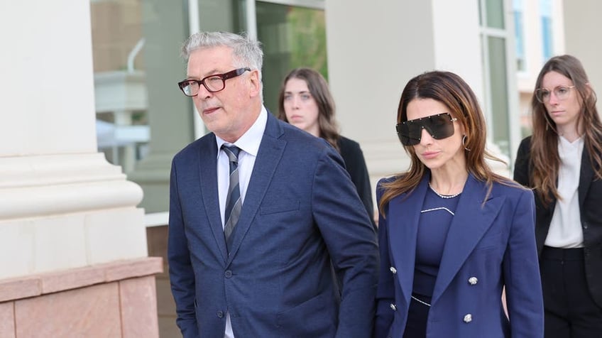 Alec and Hilaria Baldwin, exits the First Judicial District Court in Santa Fe, New Mexico on Thursday, July 11, 2024. Witness testimony for Alec Baldwin's involuntary manslaughter continued today for the fatal shooting of "Rust" cinematographer Halyna Hutchins.