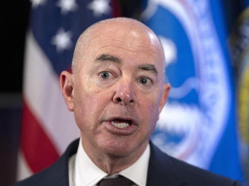 Homeland Security Secretary Alejandro Mayorkas speaks to the Associated Press during an in