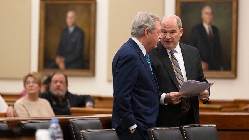 Alex Murdaugh's attorneys Dick Harpootlian, left, and Jim Griffin talk Murdaugh's sentencing