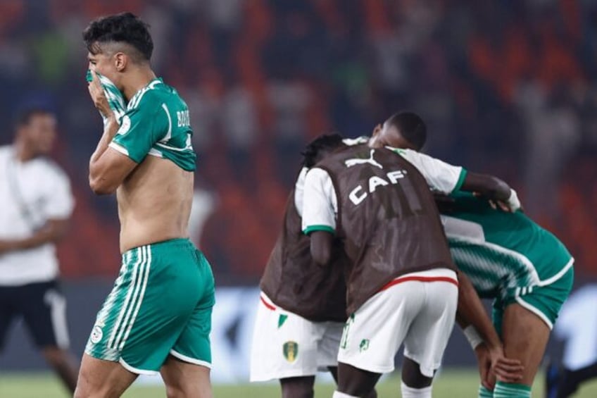 Algeria's Baghdad Bounedjah reacts after defeat by Mauritania sent the 2019 champions packing from the Africa Cup of Nations