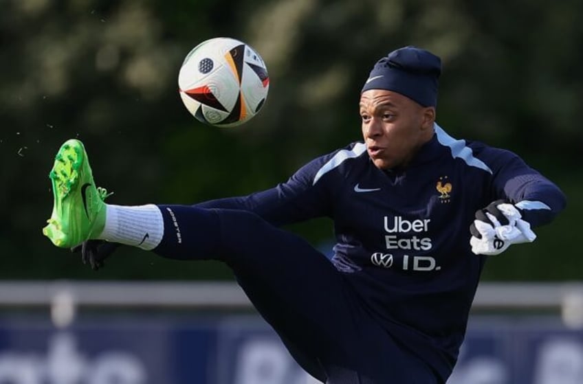 Kylian Mbappe in training with the France team at their Clairefontaine base last week