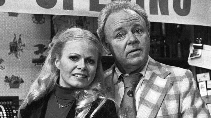 Carroll O'Connor and Sally Struthers on set of "All in the Family."