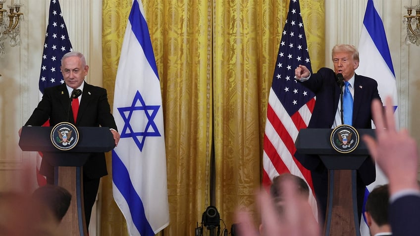 Israeli Prime Minister Benjamin Netanyahu and President Donald Trump at a joint press conference