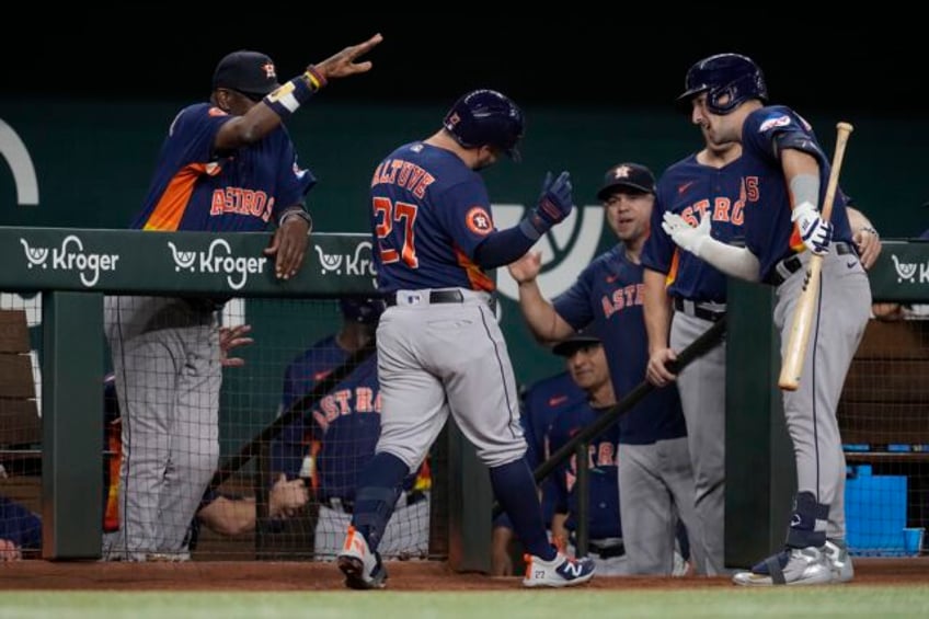 altuve homers 3 times maldonado twice as astros pummel reeling rangers 14 1