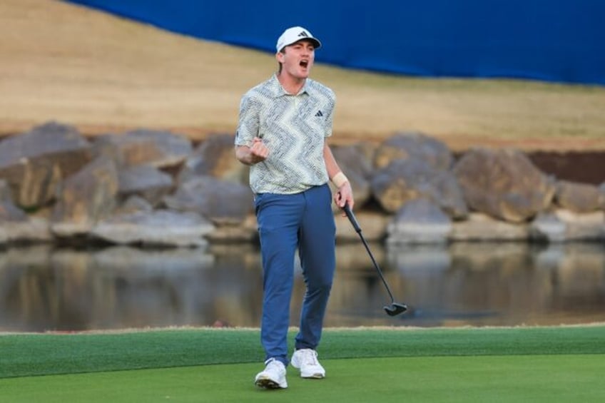 Amateur golfer Nick Dunlap celebrates his breakthrough PGA Tour victory at La Quinta, California on Sunday