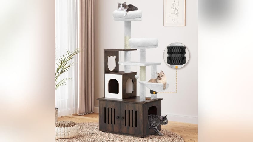 Your cat will love this tree with a litter box.