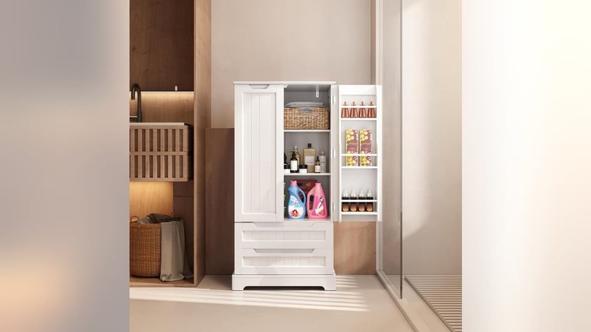 No storage in your bathroom? This cabinet is stylish and spacious. 