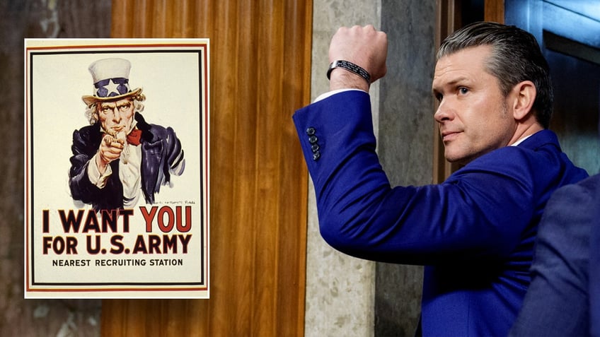 Army recruitment poster insert with Defense Secretary Pete Hegseth