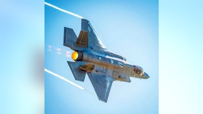 An F-35 fighter plane takes flight.