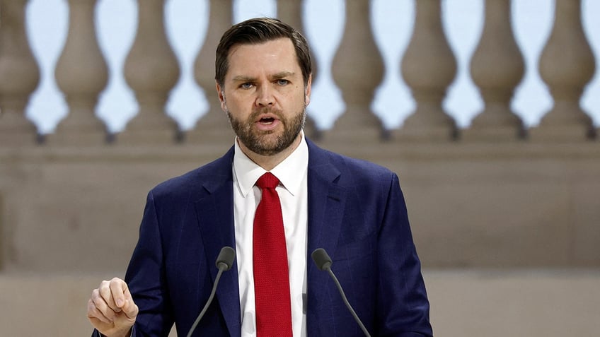 Vice President JD Vance delivers a speech during the plenary session of the Artificial Intelligence (AI) Action Summit at the Grand Palais in Paris, France, February 11, 2025. (REUTERS/Benoit Tessier)