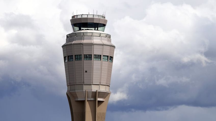 The air traffic control tower at Harry Reid International Airport.