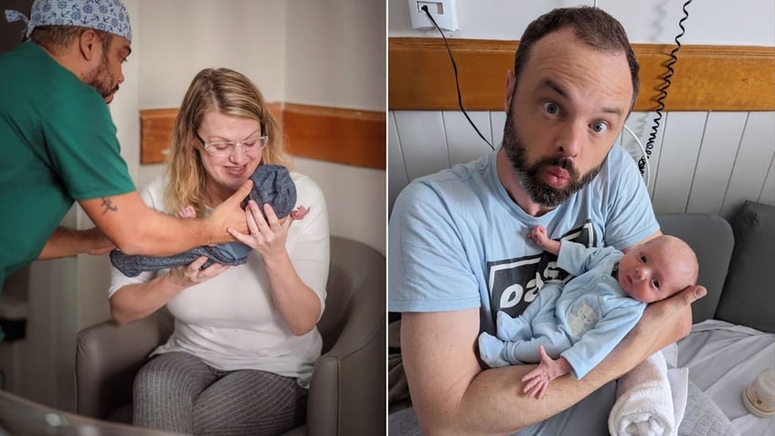 Cheri and Chris Phillips with their newborn son Greyson Phillips.