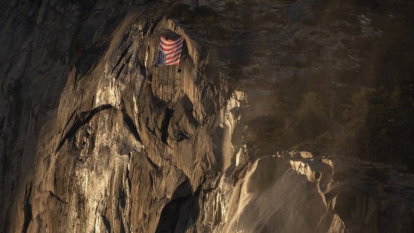 Yosemite National Park upside down flag at Horsetail Fall