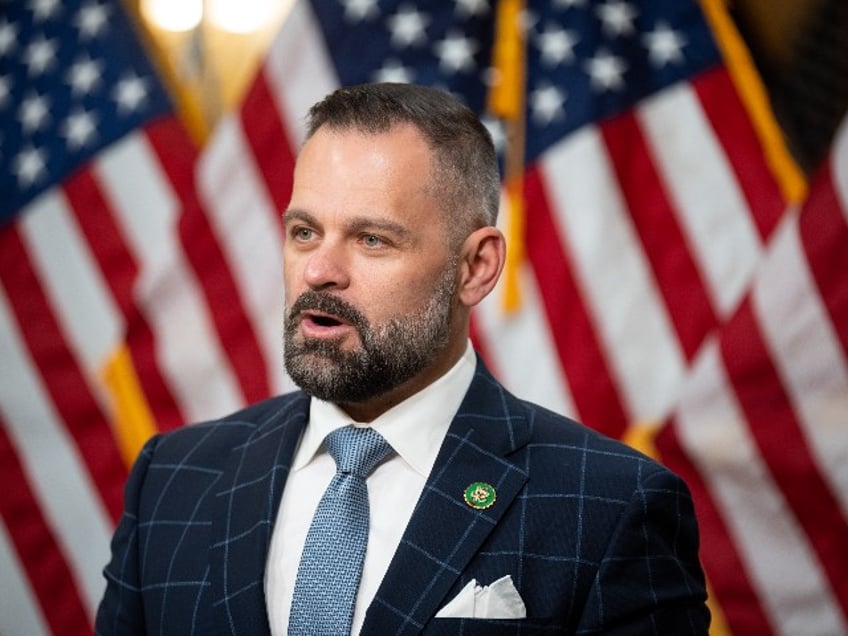 Rep. Cory Mills, R-Fla., is interviewed during the House GOPs State of the Union media row in the Speaker Nancy Pelosi Caucus Room in the Cannon House Office Building on Monday, February 6, 2023. (Bill Clark/CQ-Roll Call, Inc via Getty Images)