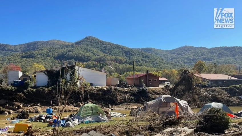 North Carolina residents live in tents after Hurricane Helene