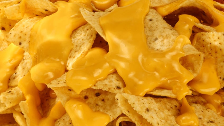 Nachos with cheese up close.