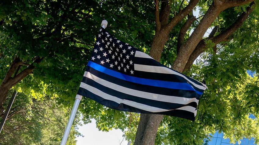 A photo of a thin blue line flag