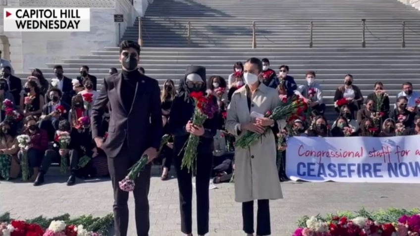 Congress staffers outside Capitol Hill for a ceasefire