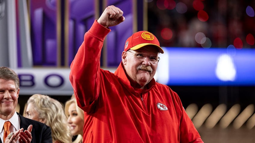 Andy Reid celebrates winning the Super Bowl