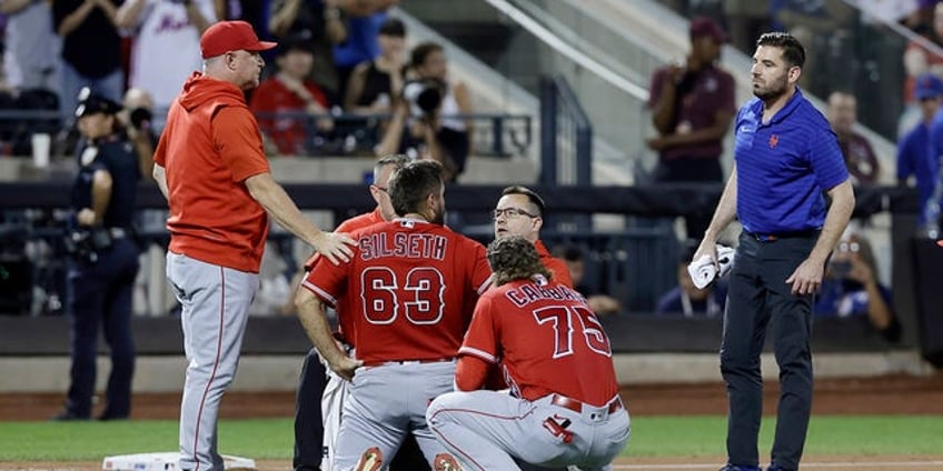 angels chase silseth gets nailed in the back of the head by teammates errant throw