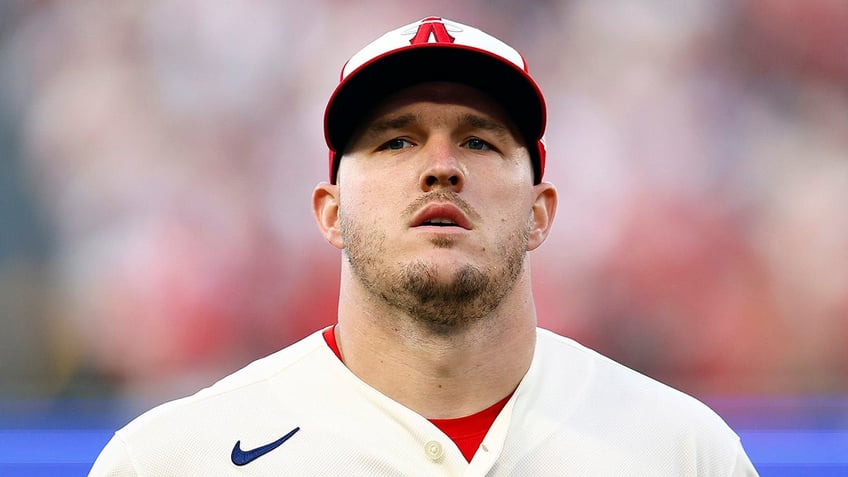 Mike Trout looks on field