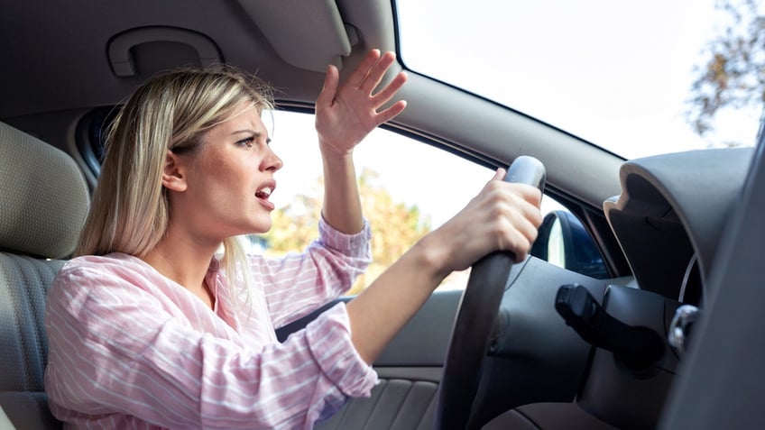 Angry woman driving