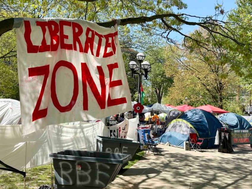 FILE - Dozens of tents were in place as part of a pro-Palestinian protest at the Universit