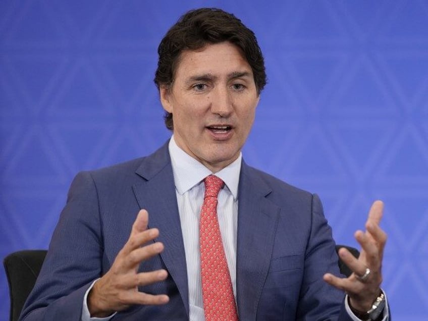 Canadian Prime Minister Justin Trudeau speaks as he meets with President Joe Biden at the