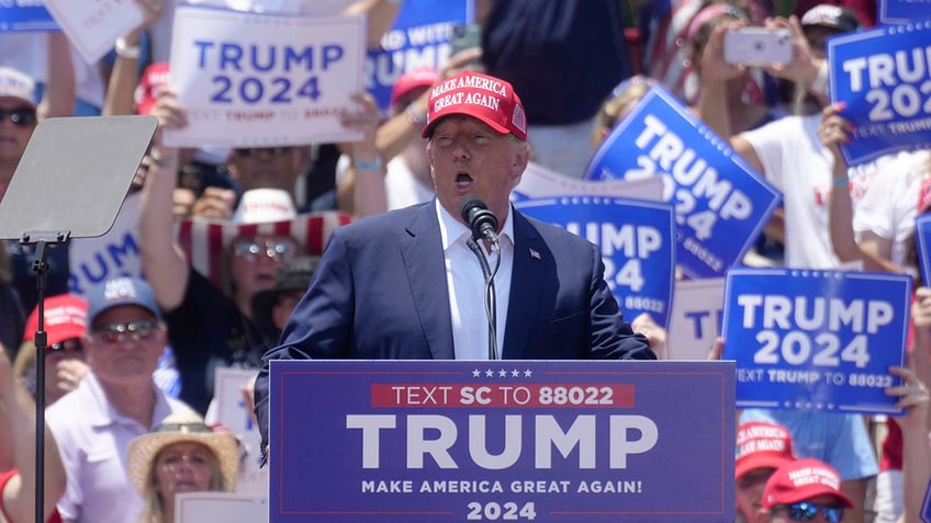 Trump behind a podium