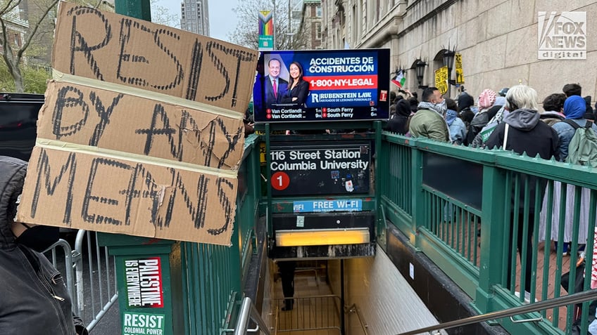 Pro-Palestine protestors demonstrate outside of Columbia University’s campus in New York City