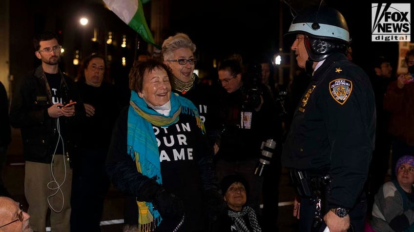 Elderly female protester arrested by NYPD