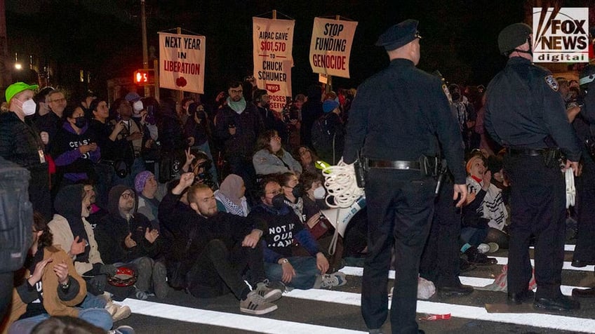 Protest outside Schumer's Brooklyn house at night