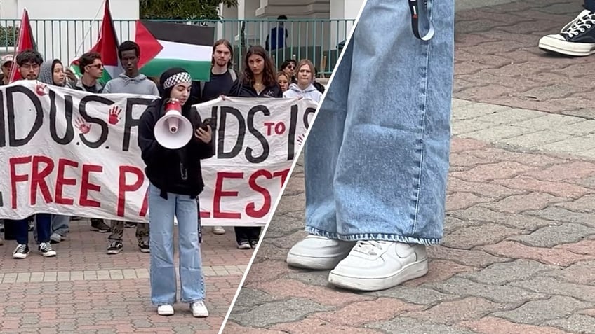 anti israel protester calls for nike boycott but her sneakers tell a different tale