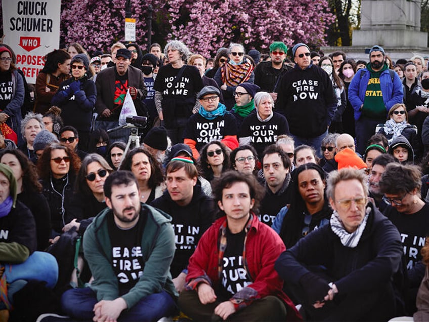 Jewish protesters demonstrate near the home of US Senate Majority Leader Chuck Schumer in