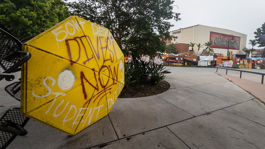 entrance to building at Cal State where protesters vandalized property