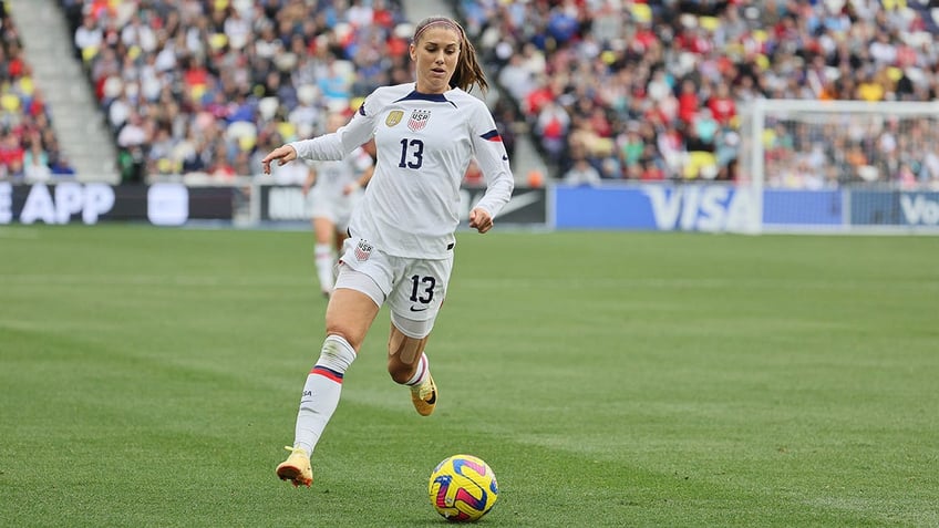 Alex Morgan plays during a soccer match