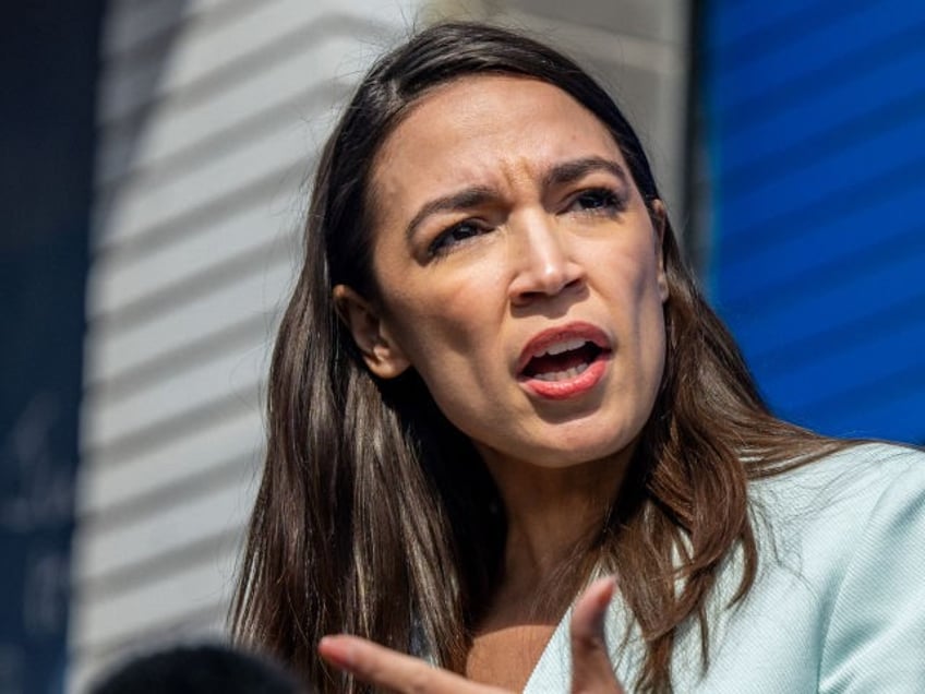 U.S. Rep. Alexandria Ocasio-Cortez (D-NY) speaks during a news conference at the 'Get Out