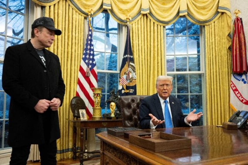 Tesla and SpaceX founder Elon Musk listens as US President Donald Trump speaks in the Oval