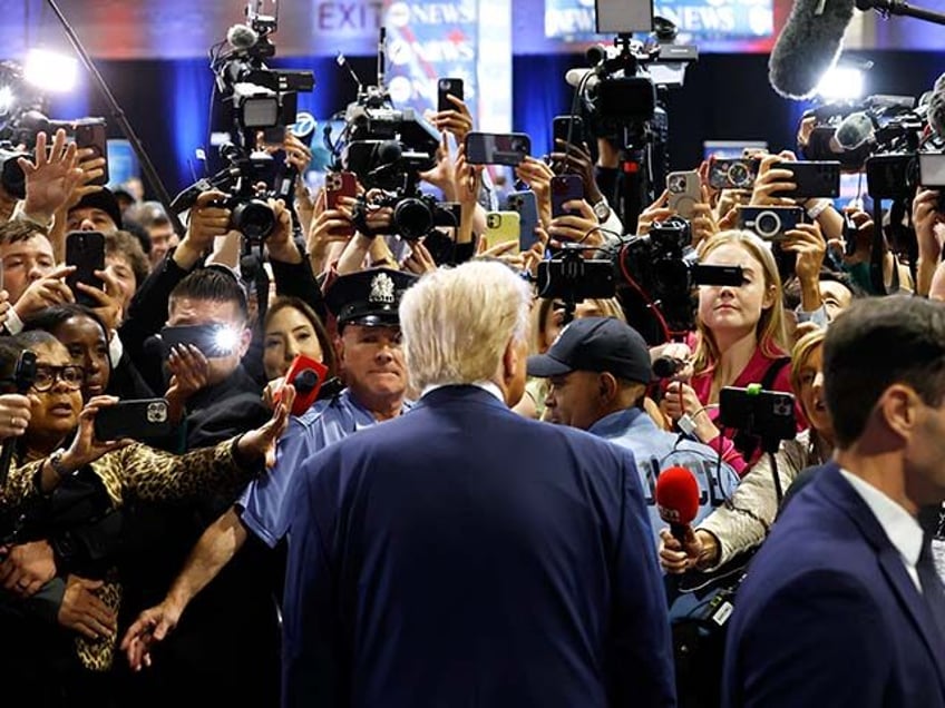 Republican presidential nominee, former U.S. President Donald Trump speaks to reporters in